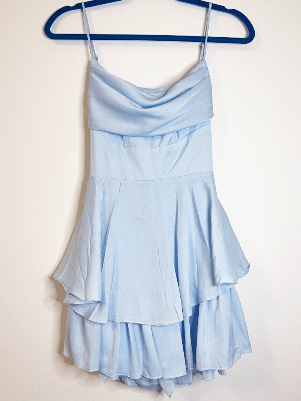 Saints & Secrets Blue Romper Dress Women’s Size M Cowl Neck Layered Ruffle NWT